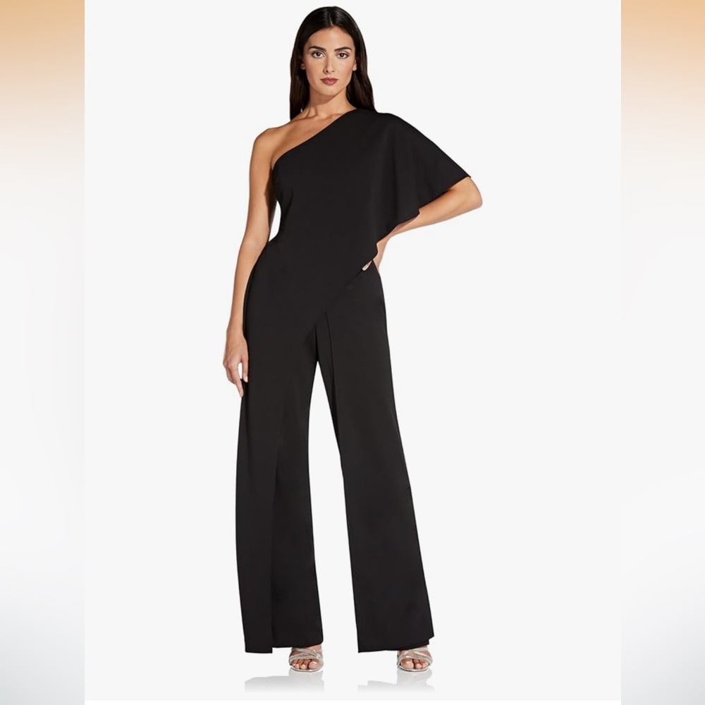 NWT Adrianna Papell One Shoulder black Crepe Wide leg Melania black Jumpsuit 6